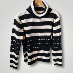 Vintage✨ Liz Claiborne • Black & White Striped Turtleneck
